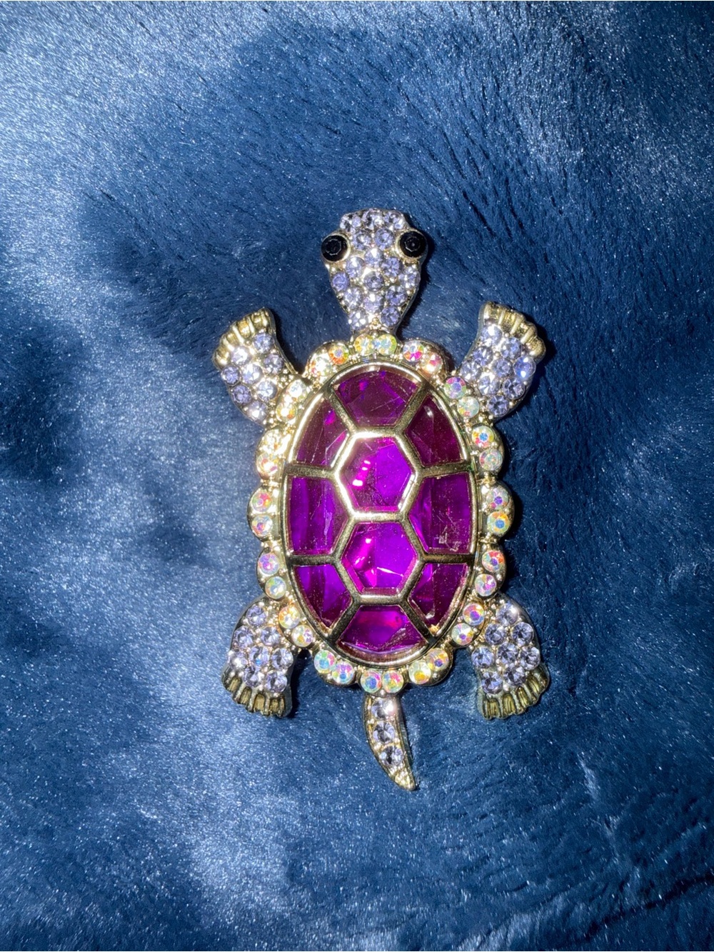Turtle Crystal Brooch in Purple and Gold #12